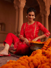 Red Chanderi Foil Printed Tunic-AHTUCHFP-8097